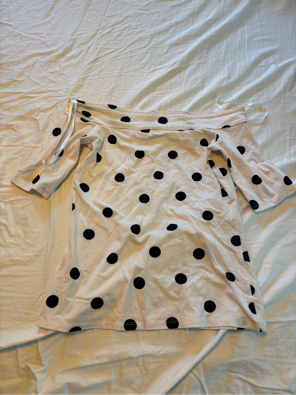 LOFT White Polka Dot Off Shoulder Top